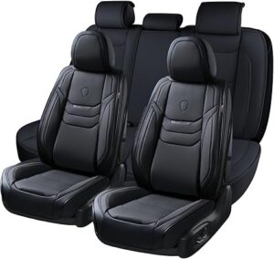 Coverado Leather Seat Covers for Cars, Car Seat Covers Full Set, Breathable Car Seat Protector with Lumbar Support, Black Seat Covers, Front and Back Waterproof