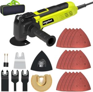 Electric Oscillating Tool, 2.5-Amp Oscillating Multi Tool with 3.2° Oscillation Angle, 7 Variable Speeds and 26 pcs Saw Accessories, Auxiliary Handle and Carrying Bag(Green)
