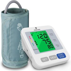 Blood Pressure Monitor, Upper Arm BP Machine for Home Use, 2×99 Memory, 3.4" Large Backlit Display, Adjustable Cuff (8–16 inches), Gray