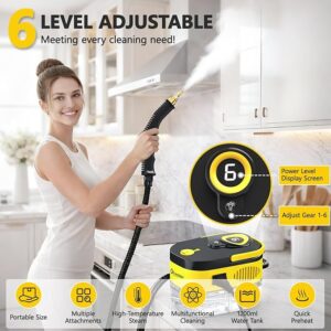 Steam Cleaner, Portable Steamer for Cleaning with 15pcs Accessories, 15s Heat-Up, 6-Level Adjustable, Handheld Steam Cleaner for Home for Tile, Grease, Dirt, Corners, Exterior Car Wash,