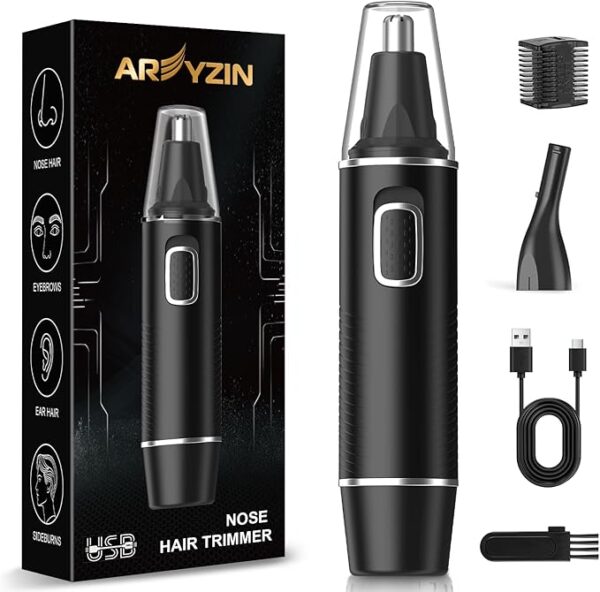 ose Hair Trimmer for Men,Rechargeable Ear and Nose Trimmer,2026 Professional 2 in 1 Painless Eyebrow & Facial Hair Trimmer with IPX7 Waterproof Dual Edge Blades (Black)
