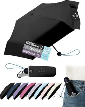 71NbWavL4iL._AC_SY550_ Mini Travel Umbrella for Rain - 43" Large Coverage Small Compact Umbrella, Reinforced Strong Frame, Lightweight Portable Parasol with UPF 100+ UV Protection