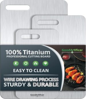 71NcCxKVPdL._AC_SX679_ Titanium Cutting Boards Set of 3, 100% Pure Titanium Kitchen Cutting Board, Double-Sided Non-Toxic Cutting Board, Ideal for Slicing and Dicing Meats, Features Handle, Dishwasher Safe