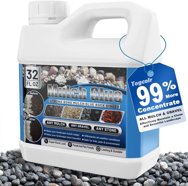 Mulch Glue for Landscaping - 32oz Strong Adhesive Rock Glue for Pea Gravel, Non-Toxic Weather-Resistant Mulch Anchor