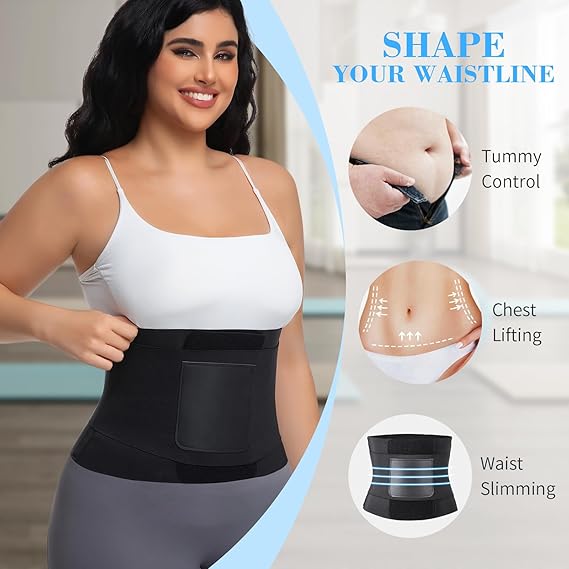 Waist Trainer Belt Waist Cincher Trimmer Ab Belt Tummy Control Body Shaper with Triple Wrap Women and Men Black