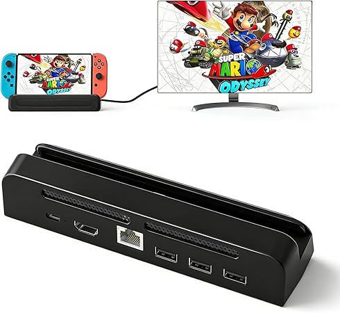 71RIQH5XwAL._AC_SY450_ TV Dock Station for Nintendo Switch/OLED,Portable Dock with 1000Mbs LAN Port 4K HDMI TV USB 2.0 Port and USB C Charging Port for Nintendo Switch(Not Support Switch 2