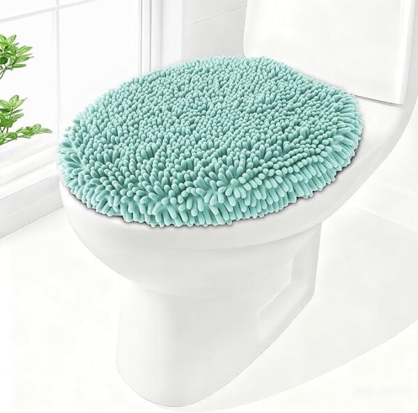 Soft Chenille Toilet Lid Cover 19.5L x 18.5W Machine Washable Toilet Seat Cover Adjustable Rubber Backing Fits Most Round Elongated and Oblong Lids
