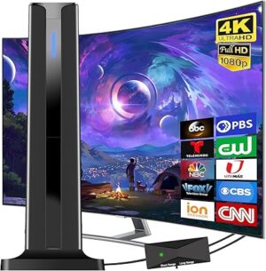 Digital Antenna for Smart TV Indoor, 2026 HD Antennas with 3M-Stick Base, 360°&Long Range Reception 4k 1080p for Local Channels, Easy Setup Antenna for TV Without Cable (Black)