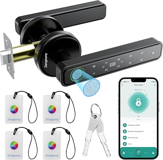 Fingerprint Door Lock, Door Locks for Bedrooms, Biometric Door Lock with Fingerprint/App/Password/Key/IC Card-Smart Door Lock for Home