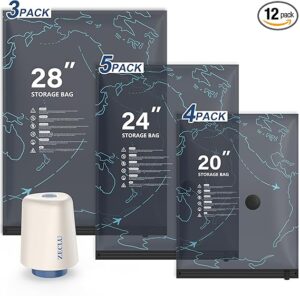Travel Vacuum Bags with Rechargeable Pump, 12 Pack Vacuum Seal Bags for Clothing Space Saver Vacuum Storage Bags Storage