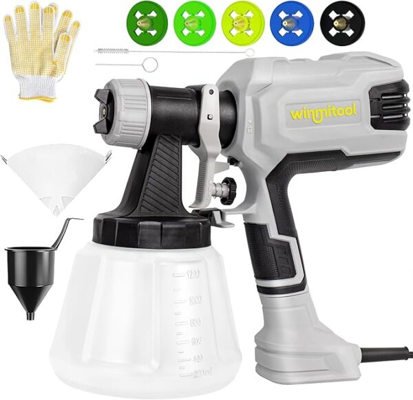 650W Paint Sprayer, High-Powered Handheld Paint Spray Gun, 5 Copper Nozzles &1200ml Container, 3 Spray Patterns, Electric Paint Sprayer Gun for House Painting, Furniture, Cabinets, Garden &DIY