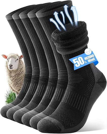 Merino Wool Hiking Crew Socks for Men & Women, Thermal Socks,Cushioned Anti-Blister, Breathable 3 Pairs
