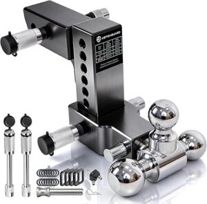 Adjustable Trailer Hitch Fit 2.5 Inch Receiver, Tri-Ball (1-7/8", 2", 2-5/16") Heavy Duty Aluminum Tow Hitches with 6 Inch Rise/Drop for Truck (18500 LBS GTW)-Weatherproof & Anti-Theft