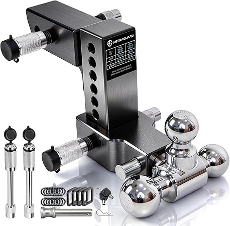 71YKFM4YOKL._AC_SY450_ Adjustable Trailer Hitch Fit 2.5 Inch Receiver, Tri-Ball (1-7/8", 2", 2-5/16") Heavy Duty Aluminum Tow Hitches with 6 Inch Rise/Drop for Truck (18500 LBS GTW)-Weatherproof & Anti-Theft