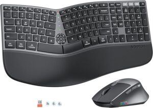 Ergonomic Keyboard and Mouse Wireless, Split Curved 2.4G & Bluetooth Keyboard Mouse, Full-size Cushioned Palm Rest Keyboard, 4 Adjustable DPI Mouse, Compatible for Windows/Mac/PC/Laptop, Black