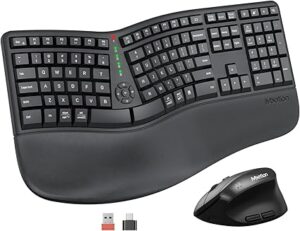 Ergonomic Keyboard and Mouse, Wireless Keyboard with Vertical Mouse, Split Curved Keyboard with Wrist Rest, Natural Typing USB Receiver Rechargeable Full Size