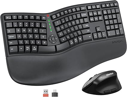 Ergonomic Keyboard and Mouse, Wireless Keyboard with Vertical Mouse, Split Curved Keyboard with Wrist Rest, Natural Typing USB Receiver Rechargeable Full Size