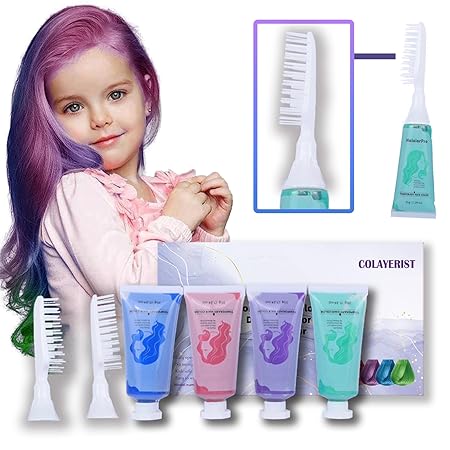 Hair Color Wax for Girls, 4 PCS Temporary Hair Dye in Green, Blue, Pink, Purple, Washable Hair Chalk Kit for Kids & Adults