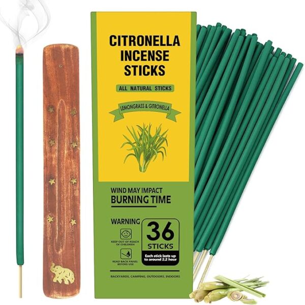 Citronella Incense Sticks Outdoor, 36 Pack Citronella Incense with Holder, Burns Up to 100 Hours, Natural Incense Stick for Outside Patio Camping Backyard Balcony Yard Picnic Outdoor Indoor Use