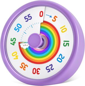 Visual Timer for Kids, 60 Minute Countdown Timers for Classroom Kitchen Office, Rainbow Disk Desk Timer Clock with Silent Operation, Pomodoro Timer Time Management Tools for Toddler ADHD Purple
