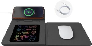 Foldable Wireless Charging Mouse Pad with LCD Writing Tablet,15W Qi Magnetic Fast Charging Mouse Mat