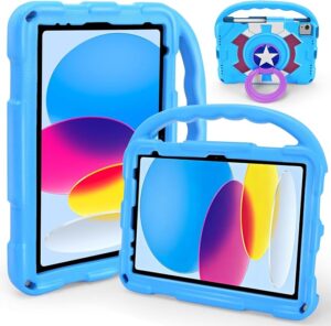 Kids Case for iPad A16 11th Generation (11-inch,2025)/ 10th Generation(10.9 Inch,2022)/ Air 5th/ 4th Gen 10.9”,360° Rotate Handle/Stand,Duty Military Grade Durable Shockproof Stand Cover.(Blue)