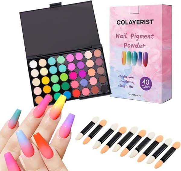 40 Colors Nail Pigment Powder for Nails, Professional Nail Pigment Powder Palette with Neon Shades for Gradient
