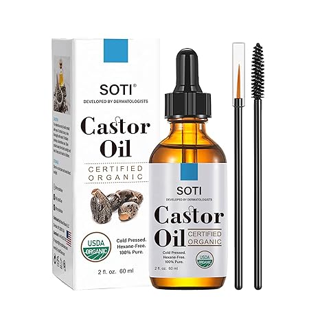 Organic Castor Oil, USDA Certified 100% Pure, Cold Pressed, Hexane Free (2oz), Eyelash Serum