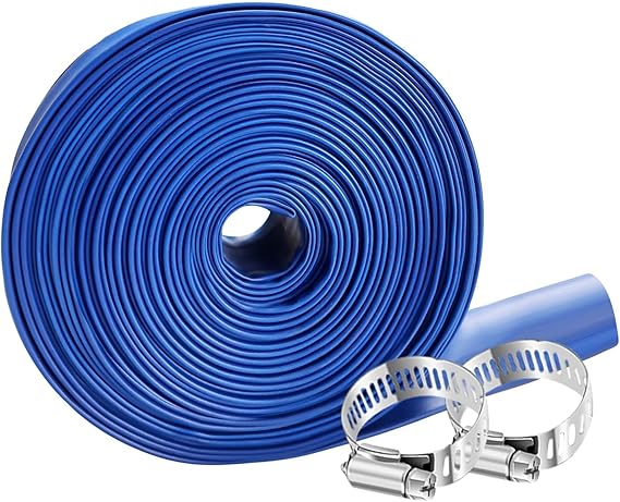 PVC HOSE 2"*50ft, Pool Backwash Hose, Heavy Duty Reinforced Blue PVC Lay Flat Water, For Swimming Drain Pools and Clean Filters, with 2 Clamp