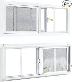 2 Pack Shed Windows, 10"x18" Sliding Windows, Transom Window with Tempered Glass for Shed, Chicken Coop, Playhouse, Household, Garage, Barns (White)