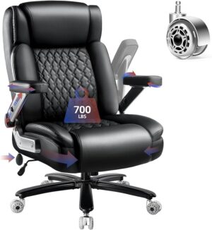 Large Heavy Duty Office Chair with 5D Flip Arms, Big and Tall Office Chair,High Back Computer Executive Desk Chair with Adjustable Lumbar Support,Dual Rubber Wheel(Black)