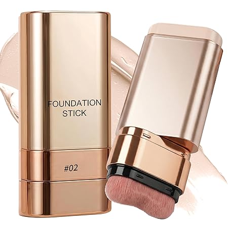 Foundation Stick, 2 in 1 Dual-Ended Concealer 24Hr Long-Lasting Foundation Contour Stick, Waterproof Creamy Complexion Sticks with Brush, Full Coverage Skin Like Finish Face Makeup, 02 Natural Beige