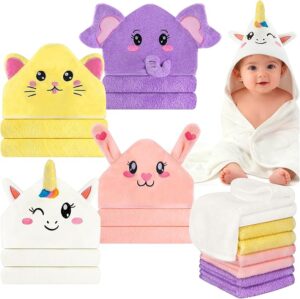 OFUSUY 6 PCS Baby Bath Towels, 3 PCS Animal Hooded Baby Towels & 3 PCS Washcloths, Baby Bath Towels for Infants & Toddlers - Soft & Ultra Absorbent, Cute Newborn Bath Essentials Gifts for Boys & Girl