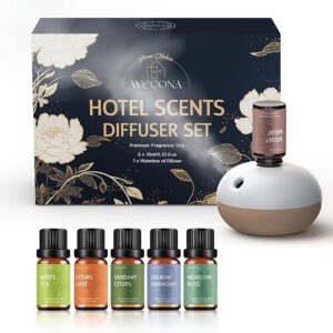 Waterless Rechargeable Scent Diffuser – Hotel Collection Diffuser Set with 6 Hotel Essential Oils