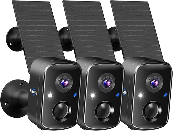 Security Cameras Wireless Outdoor, 3pcs Solar Powered 3K 4MP Surveillance WiFi Cameras for Home Security Outside, PIR/AI Motion Detection, Waterproof, Color Night Vision, 2-Way Audio, Black