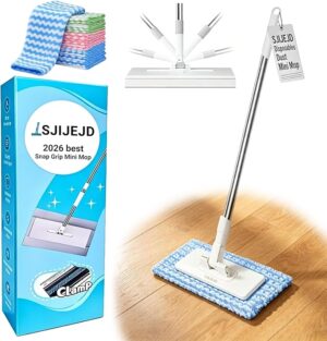 Snap Grip Mini Mop with Cloth Changing, Lazy Mop with Automatic Gripping, Convenient Zero-Touch Set