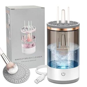 3-in-1 Electric Makeup Brush Cleaner with Dryer & Holder–Automatic USB Cleaning Machine for All Makeup Brush Sizes, Portable Quick-Dry Tool for Cosmetic Brushes CQ16