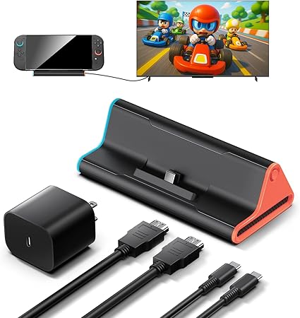 71rkRJassgL._AC_SY450_ Switch 2 Dock with 60W Charger & HDMI Cable, 4K Portable Docking Station for Nintendo Switch2 Console, Travel TV Connector Stand Base, USB-C Charging Cable, AC Adapter Power Cord, Game Accessories Set