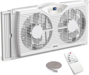 Twin Window Fan with Reversible Airflow, Thermostat Controlled, 3 Speeds & 3 Functions(Exhaust, Intake & Circulate), 23.8" - 37" Expandable Width for Home Kitchen Use