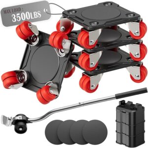 Heavy Duty Furniture Movers with 8 Wheels, Dual-Wheel Caster Square Dollies with Furniture Lifter and Base, 360° Swivel Casters