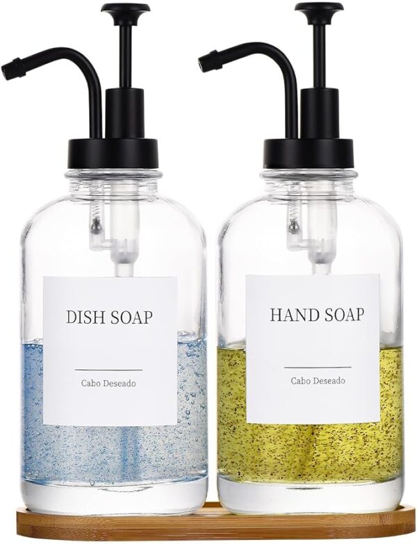 71xJ4vce2vL._AC_SX679_ Glass Soap Dispenser with Pump, Dish and Hand Soap Dispenser for Kitchen Bathroom Set