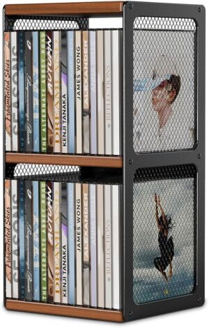 CD Storage Holder,CD Rack Organizer,Wood CD Display,Hold 32 Cases,CD Display Storage Cube for Cassette,Tape, CDs,Video Game Cases in Home Office