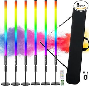 6Pack 3ft RGB Tube Light Portable 5000mAh Battery Powered with Stand Handheld Color Neon Light Bar LED Video Light with Bag for Photography