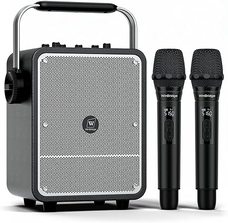 150W High-Power Karaoke Machine with 2 Wireless Microphones, Premium Voice Amplifier/PA System, Portable Bluetooth Speaker with Microphone