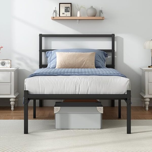 Twin Bed Frames with Headboard and Footboard, 14 Inch Metal Platform Twin Size Bed Frame with Steel Slat Support