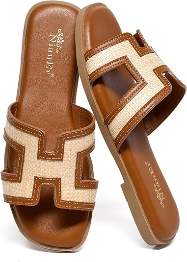 Womens Microfiber Leather Comfort Foam Support H Sandals Square Toe Dress Dressy Slip On Casual