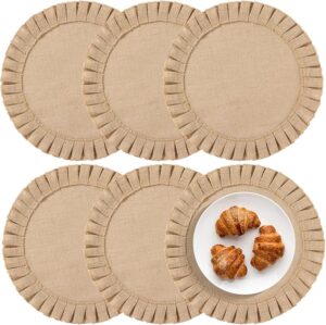 6 Pcs Round Burlap Placemats, 15 Inch Reusable Table Mats, Natural Woven Jute Placemats, Ideal for Dining Table, Kitchen, Parties, and Festival Decor
