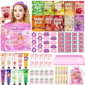 100PCS Spa Party Supplies for Girls, Sleepover & Slumber Party Supplies for Girls, Include Facial Masks, Hand Cream, Lip Balm, Under Eye Patches, Lip Mask, Spa Birthday Party Favors for Women
