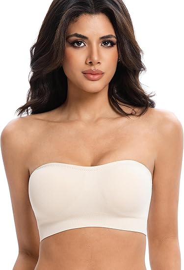 Strapless Bras for Women Non-Slip Seamless Padded Bandeau Bra Wireless Convertible Tube Top Bralette