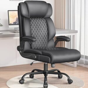 81DqA74f7iL._AC_SX679_ Office Chair-Executive High Back Breathable Comfy Desk Chair with Flip-up Armrests Lumbar Support-Ergonomic Leather Rolling Swivel Chair with Rock Function for Working Studying Gaming